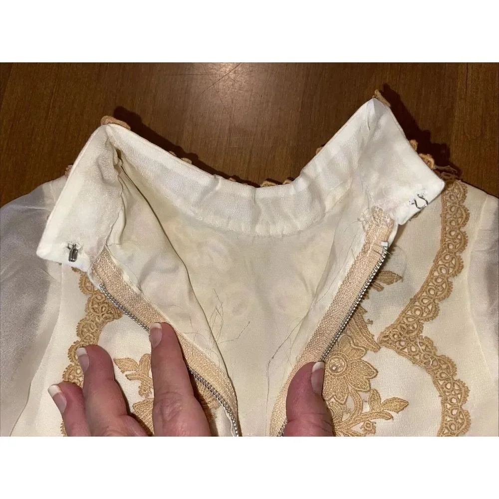 Handmade Vintage Dress Girls‎ 10 Yellowing Cottage Core Lace Wedding Pearls